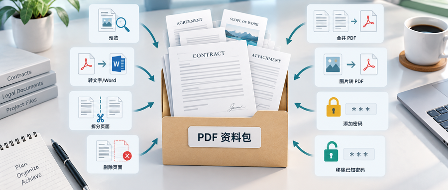 整理合同和资料包：8 个 PDF 转换、拆分、合并和加密工具