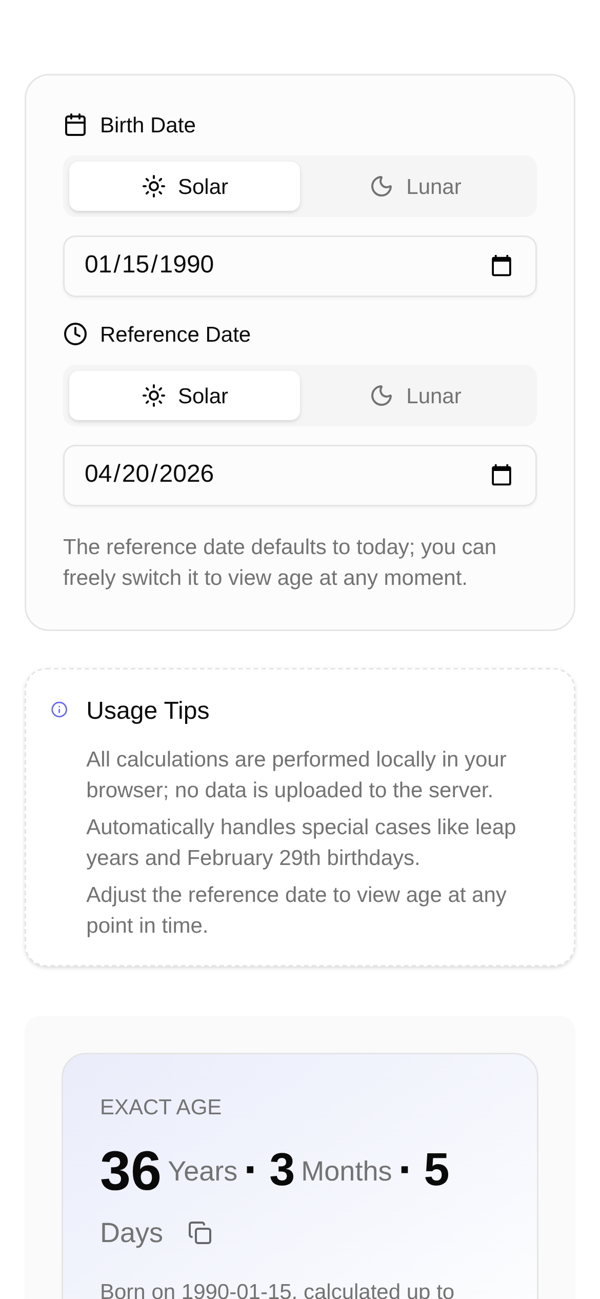 Age Calculator Interface Screenshot