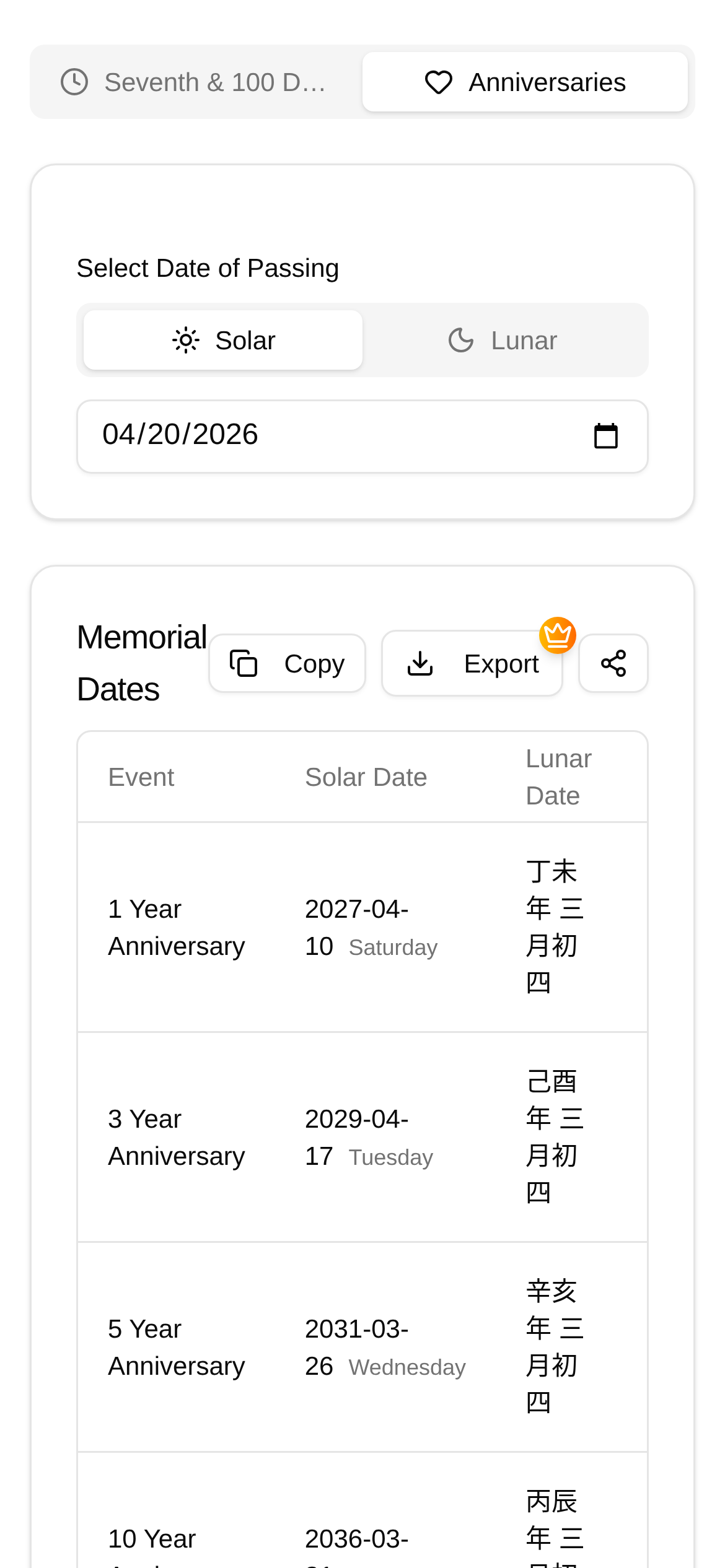 Death Anniversary Calculator Interface Screenshot