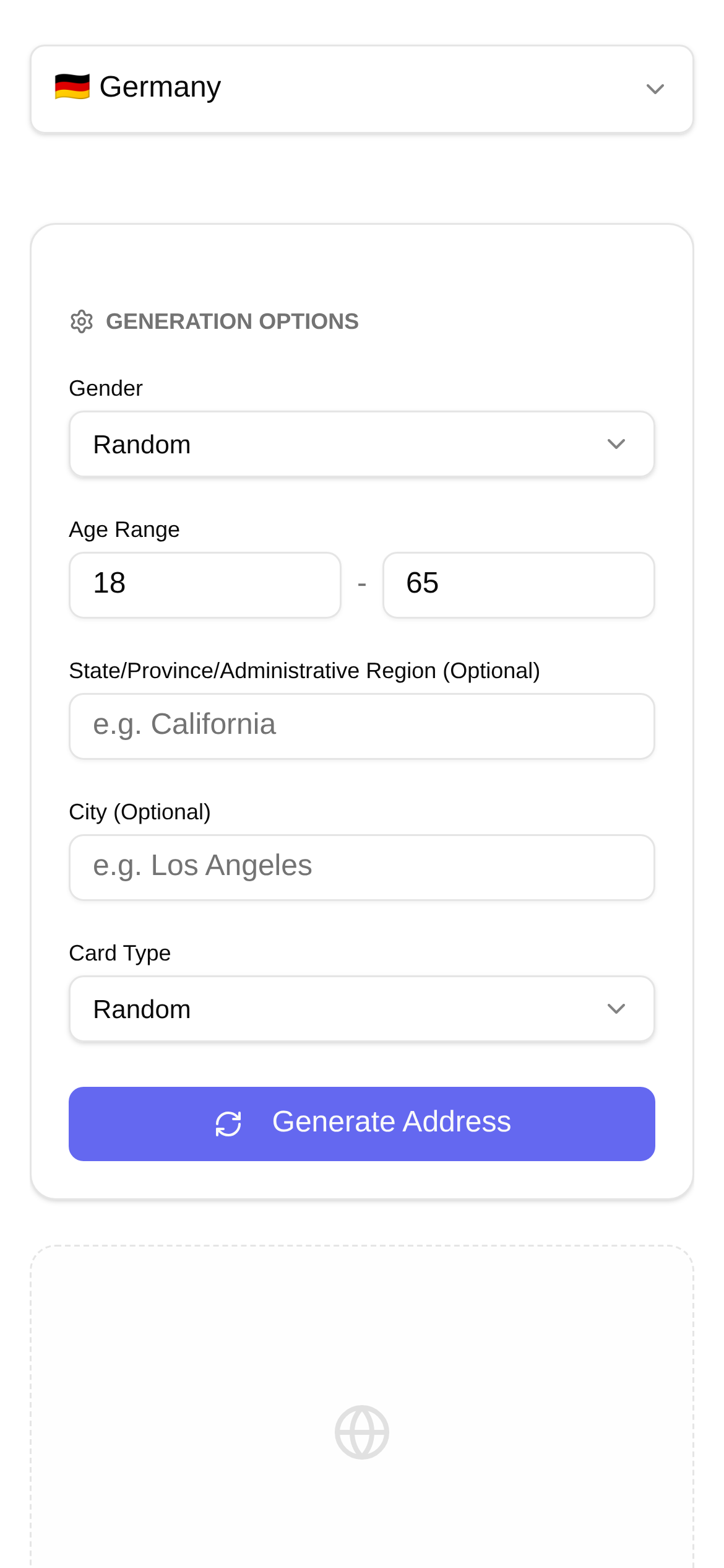 Random Germany Address Generator Interface Screenshot