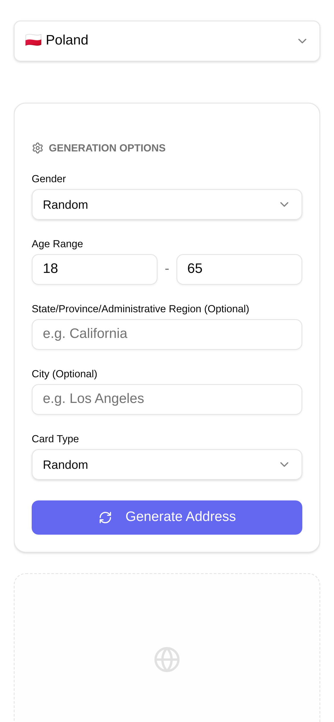 Poland Address Generator Interface Screenshot