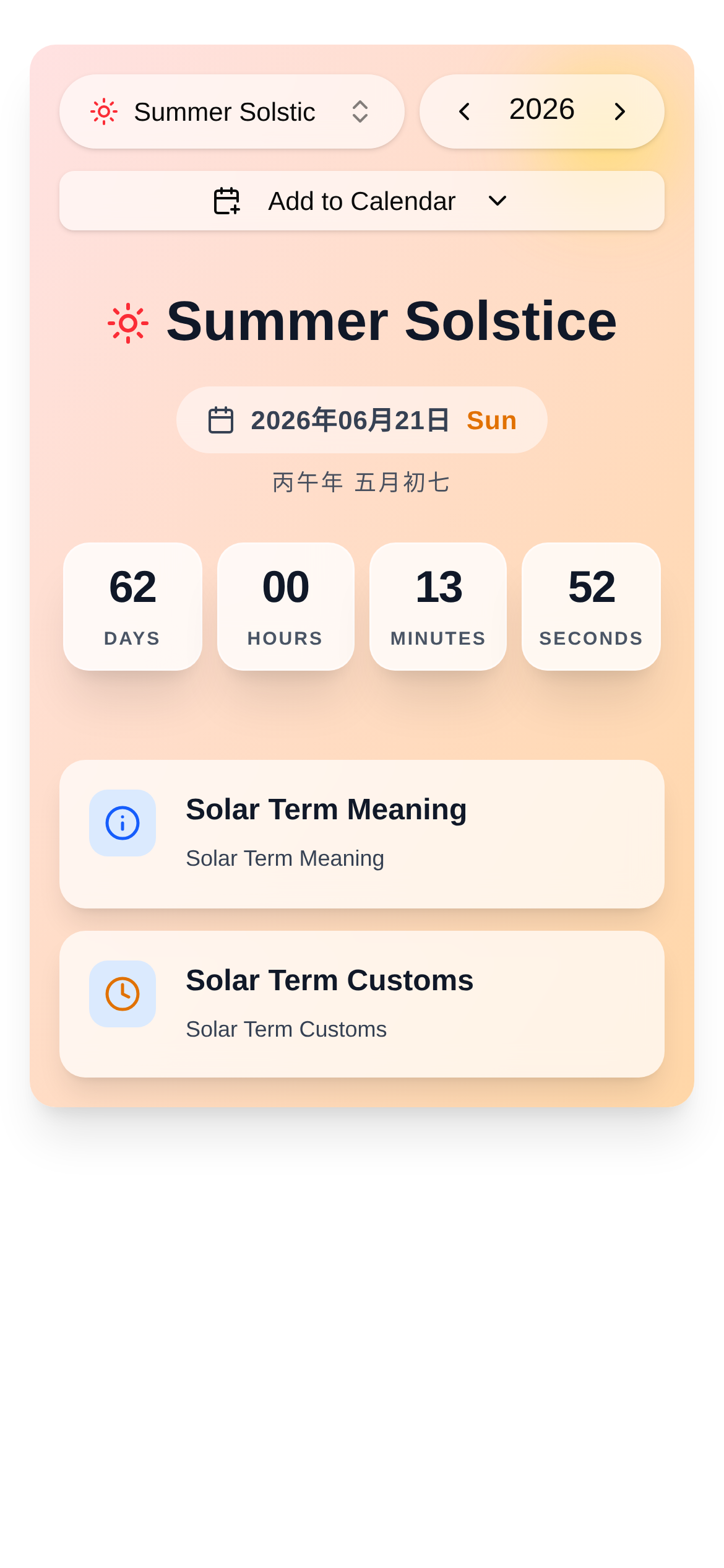 Summer Solstice Countdown Interface Screenshot